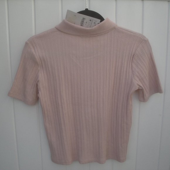 Zara Cropped Top Peach Button Down Front Short Sleeve Knit New Size Med - Picture 5 of 5